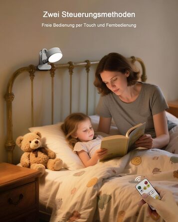 Нічник на ліжко акумуляторний бездротовий з USB-C, 5000mAh, з кліпсою, димуючий, з пультом, LED, 360° поворотний, для спальні, кемпінгу (білий)