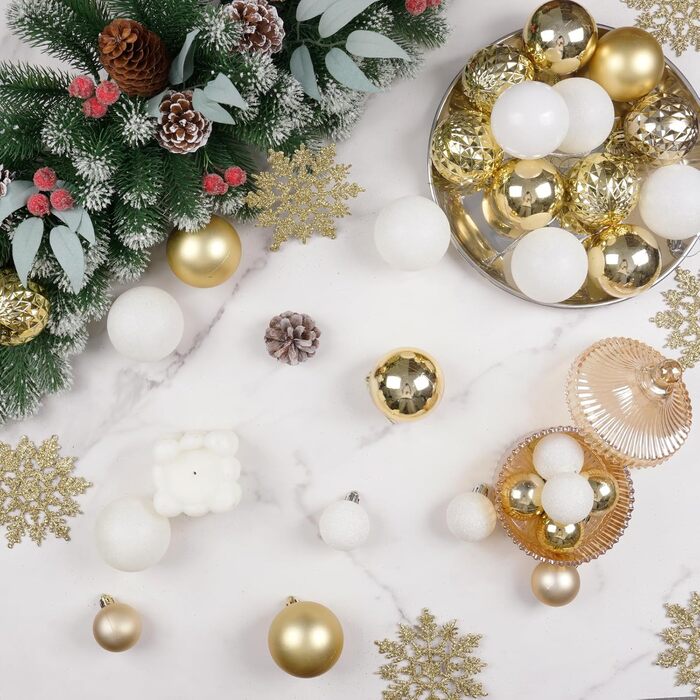 86 шт. прикраси для ялинки SY CRAFT: ялинкові кулі, сніжинки, подарункові пакети (золотий)