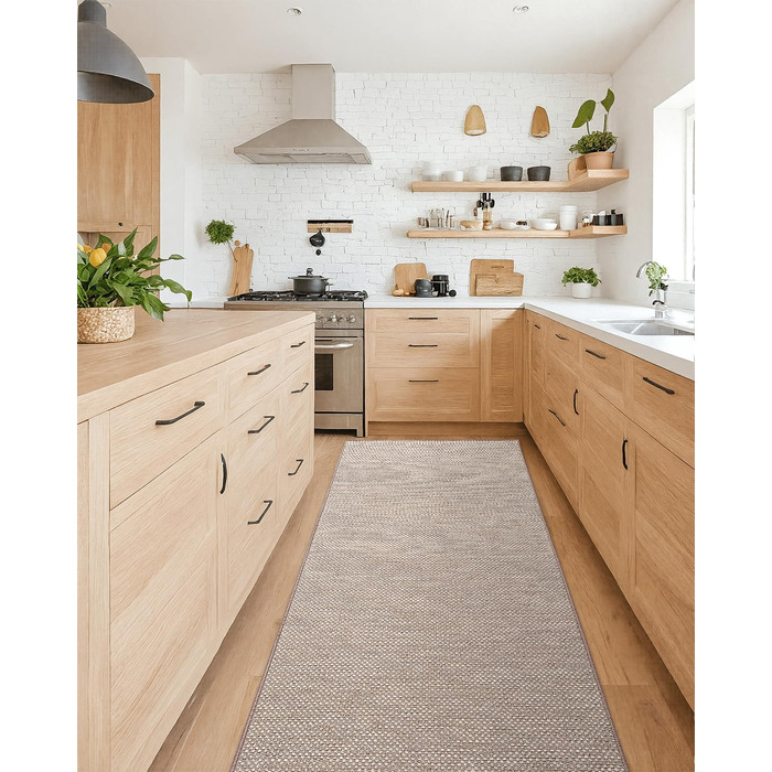 Килимок кухонний неслизький, 61x183 см, тканинний з гумовою основою, бежевий | COLOR&GEOMETRY