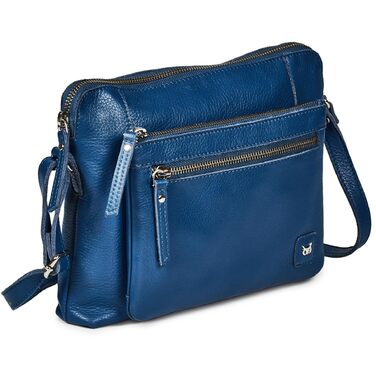 Сумка через плече Wise Owl з натуральної шкіри: жіноча та чоловіча, маленька сумка-кросбоді, 5 відділень, колір сапфіровий блакитний, шкіра наппа