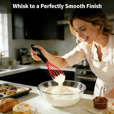 Набір міксерів Anaeat з силікону, 3 шт. – міцний сталевий дріт всередині, стійкий до високих температур. Ідеально підходить для посуду з антипригарним покриттям. Для збивання, змішування, приготування. (Червоний) 21 см + 26 см + 30 см