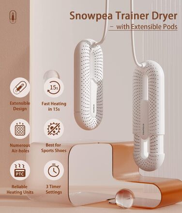 Електричний сушильник для взуття Snowpea Ultra з вентилятором, 37 Вт, швидке сушіння, гаряче повітря, ультрабілий дизайн