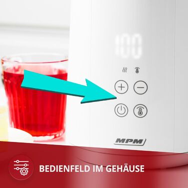 Електричний чайник MPM MCZ-120 1,5L з подвійними стінками, регулюванням температури 40–100°C, нержавіюча сталь, 2200W, тихий, швидкий, сенсорне управління, легкий, елегантний, білий