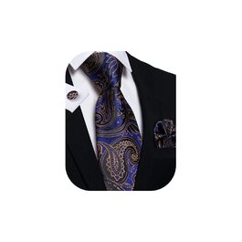 Комплект краватка, хустинка та запонки DiBanGu Paisley (шовк, золотисто-синій) для ділових чоловіків