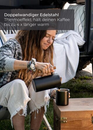 Lambda Coffee® Thermo French Press Stainless Steel I 1 Liter - 5 Cups I 3 Sizes Available I Stainless Steel Coffee Maker | Double-Walled: Keeps Warm for a Long Time I Coffee Maker | French Press 1L (5 Cups) Nautic Night