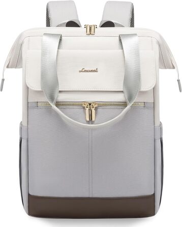 Стильний рюкзак LOVEVOOK для жінок: місткий, водонепроникний, для ноутбука 15.6/17.3 дюймів, ідеальний для роботи, навчання, подорожей (бежевий & світло-сірий)