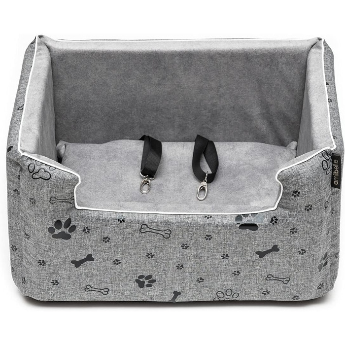 Автокрісло для собак Boutique Zoo | Зручне автокрісло для собак, котів та інших тварин | Для заднього сидіння або пасажирського сидіння | Автоматичне ліжко/сумка для собак | Поліестер, штучна замша | Колір: | Розміри: (L (57x50 см), Сірий / Чорний)