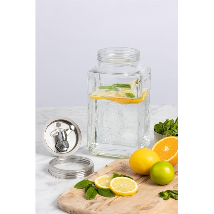 Диспенсер для напоїв KILNER з краном, 3 л, для холодильника, скляний, великий отвір для легкого наповнення