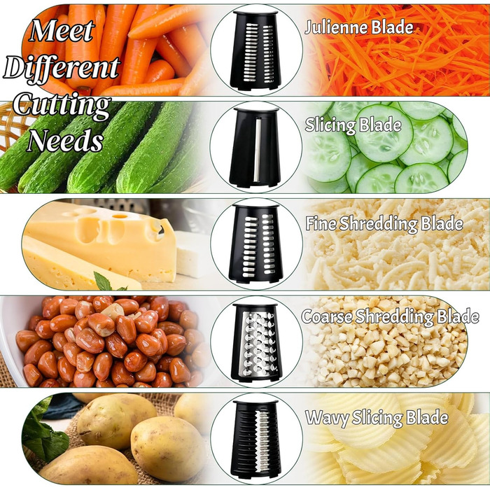 Ручна тертка для сиру та овочів з 5 зміненими лезами з нержавіючої сталі, з ручкою, для кухні.