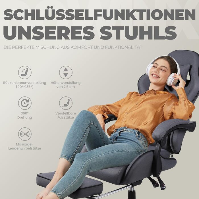 Ігровий крісло Dowinx з підголівником та підставкою для ніг, сірий - Upgrade