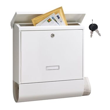 Поштовий ящик Burg-Wächter AMZ 2500 NI з газетницею та табличкою для імені, нержавіюча сталь, формат DIN C4, 2 ключі, білий