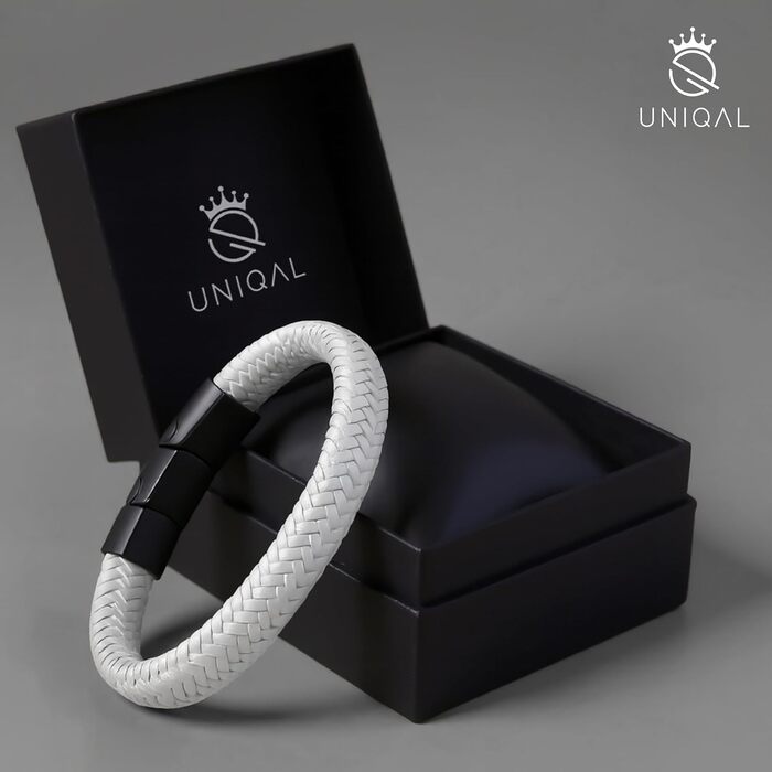 Чоловічий шкіряний браслет UNIQAL 'BRAID' з плетінням, чорний, 19 см + Подарункова коробка