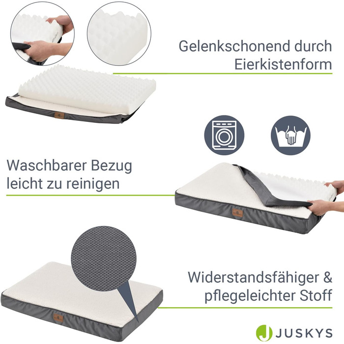 Ортопедичне ліжко для собак Juskys Milow, 76x51 см - м'яке та стабільне, знімний та пральний чохол - подушка для собак, килимок для маленьких собак - сірий (81 x 112 x 8 см, бежевий)