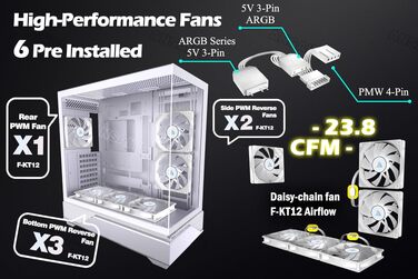 Ігровий корпус для ПК ANSAITE ATX Mid-Tower, 6 ARGB PWM вентиляторів, панорамне загартоване скло, USB Type-C, підтримка радіатора 360мм, Чорний