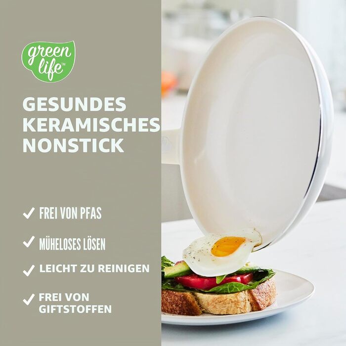 Набір керамічного посуду GreenLife Soft Grip (8 предметів), антипригарне покриття без PFAS, колір Cream