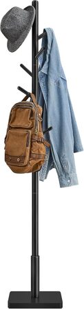 VASAGLE Coat Rack, Clothes Rack Solid Wood, Tree Shape Jacket Stand, 8 Hooks for Jackets, Hats, for Entryway, Hooks and Holding Rod made of Rubberwood, Cloud White RCR00W02 (Ink Black, 1)
