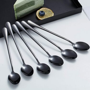 Набір ложок для коктейлів та морозива Kyraton Edelstahl, 6 шт. з чорним титановим покриттям