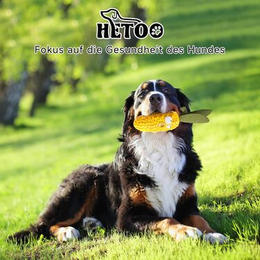 HETOO Dog Toy, indestructible, robust, squeaky, chew toy for aggressive chewers, large and medium dog breeds, dental care (Large, Corn Yellow)