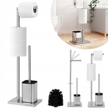 Тримач для туалетного паперу з полицею та йоржиком для унітаза, нержавіюча сталь
