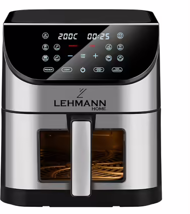 Lehmann Hot Air Fryer XXL with 8L Basket and Viewing Window, Oil-Free Fryer with Lighting, 1800W, Temperature Control up to 200° C, Airfryer with up to 10 Programs, Timer and Touch Display