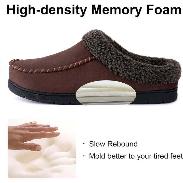 Чоловічі тапочки-сліпони ULTRAIDEAS з меморі-піною та м'якою підкладкою, замшеві домашні тапочки-мулі з антиковзкою підошвою, Кофе, 10/11 UK