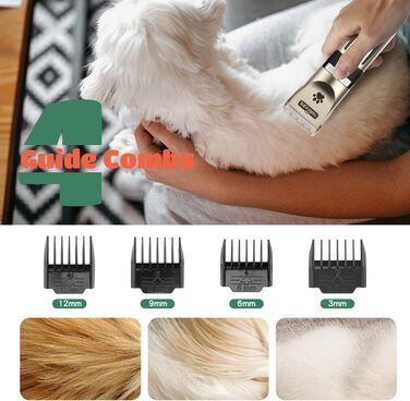 Професійна машинка для стрижки собак Nobleza Leise - набір для грумінгу, акумуляторна, 2 швидкості, для густого, довгого та кучерявого хутра, подарунковий набір (щітка, ножиці)