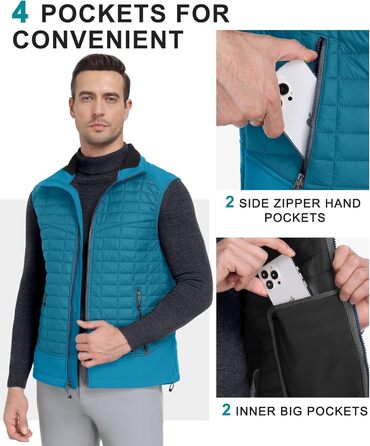 Little Donkey Andy Легка пухова жилетка для чоловіків, тепла безрукавка, outdoor-куртка для піших прогулянок, подорожей та бігу (S, Павіно-блакитний)