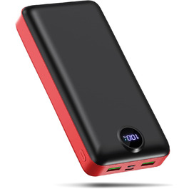 Power Bank 50000mAh з LED дисплеєм: Швидка зарядка 22.5W, 3 виходи USB-C, 2 входи, сумісний з iPhone, iPad, Android, червоний (XX-Large)