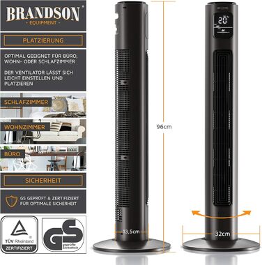 Вентилятор Tower Brandson з пультом дистанційного керування, 96 см, 3 швидкості, графітовий (Aschgrau) - нагорода 2026
