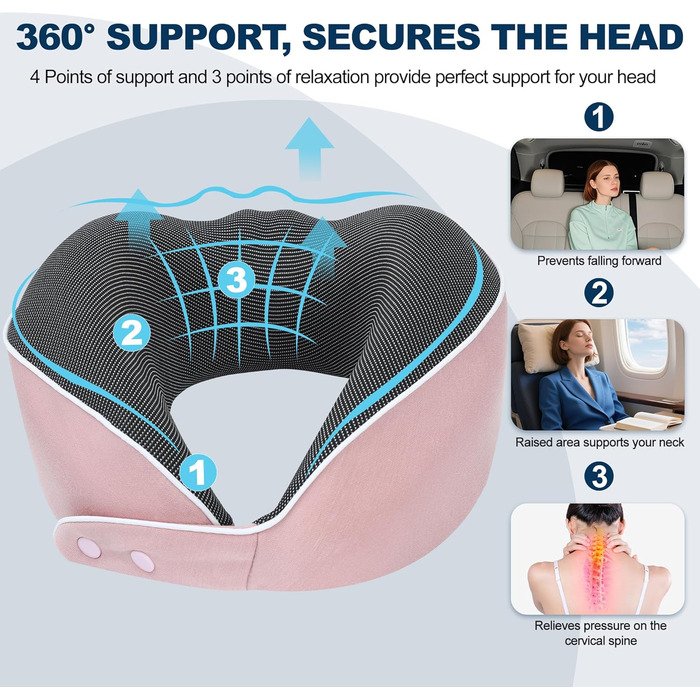 Подушка для шиї Comfy - подорожі літаком, автомобілем, поїздом. З регулюванням, Memory Foam, 3D-маска для сну, підтримка 360°, Rougepuder