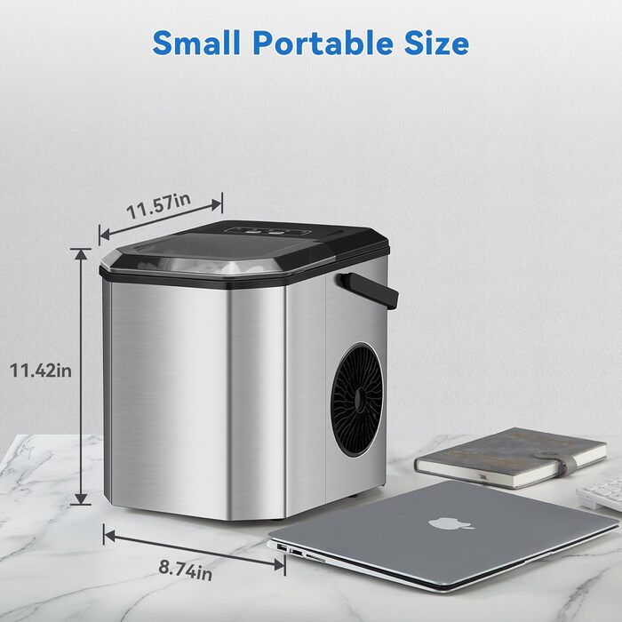 Льодогенератор Eiswürfelmaschine 120W, 9 кубиків за 6 хв, 11.8 кг/24год, самоочищення, з лопаткою та кошиком для вечірок, офісу, бару, кемпера, 2.3 л