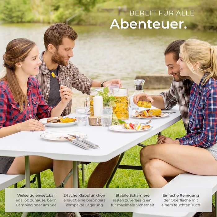 Складний алюмінієвий стіл TekTake для кемпінгу, саду, тераси, балкону (183x76x74 см, модель 402153)