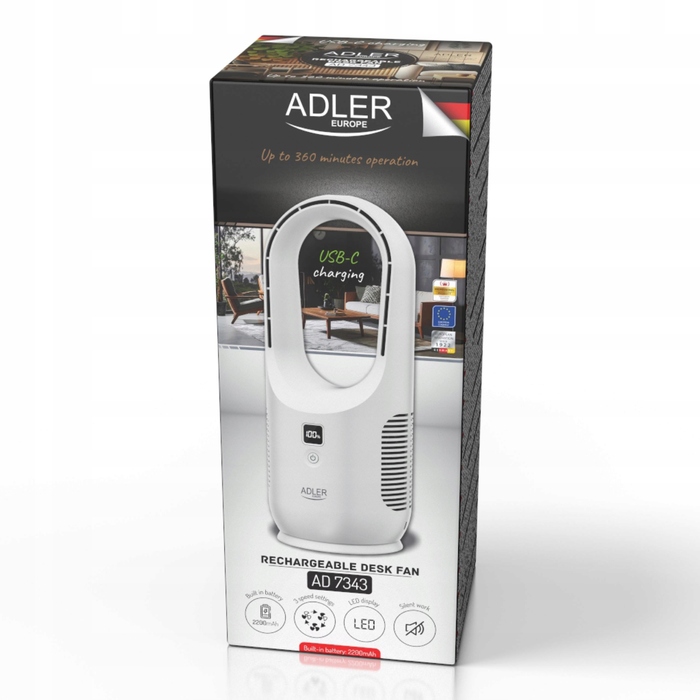 Настільний вентилятор ADLER AD7343, білий