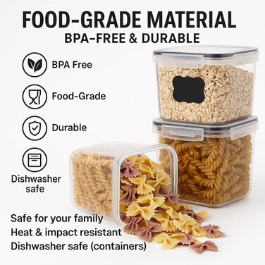 Набір контейнерів для зберігання продуктів з кришкою, 24 шт. BPA-free, великі кухонні контейнери, органайзер для борошна, цукру, круп, з ручкою та етикетками