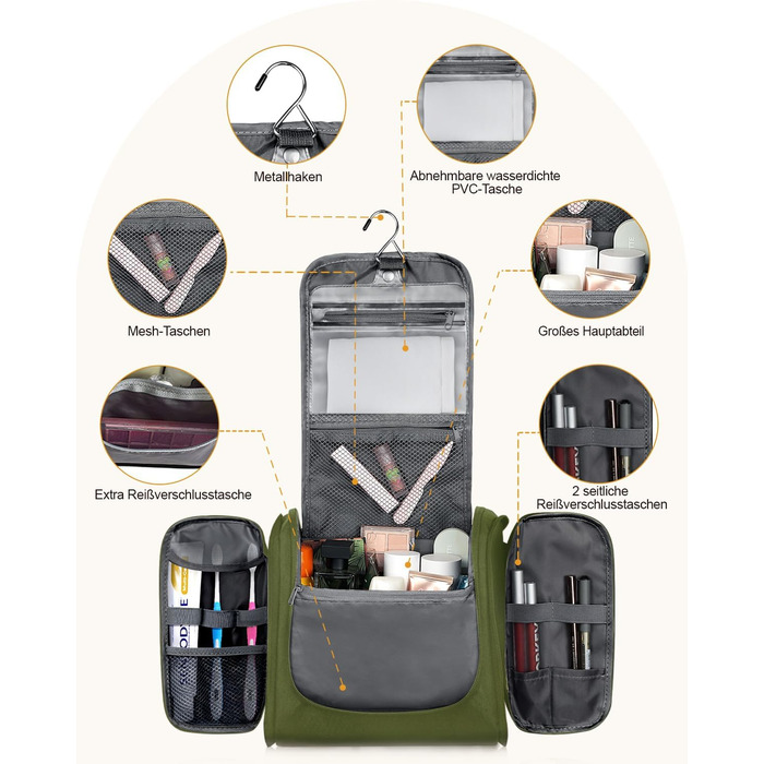 Водонепроникний дорожній органайзер для косметики та туалетних аксесуарів (зелений)