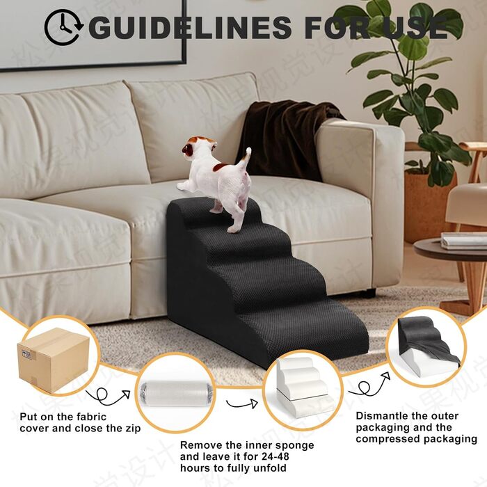 Сходинки для собак, 4 сходинки, для ліжка та дивана, з щільного поролону, знімний чохол, для маленьких собак, колір чорний