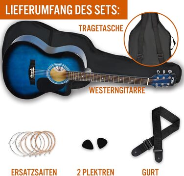 Акустична гітара 3rd Avenue 4/4 з вирізом, для початківців – комплект з чохлом, ремінком, медіаторами та запасними струнами, колір натуральний