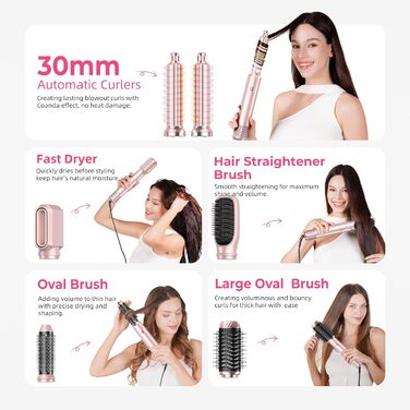 Atopskins Airstyler 6 в 1: Фен-щітка, плойка, фен, стайлер для волосся, стайлер для всіх типів волосся, 1000W, червоний