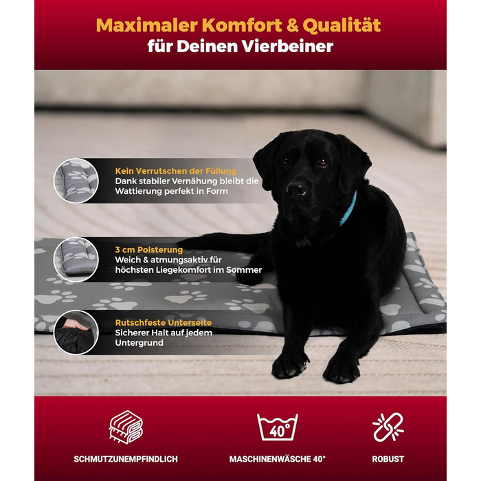 Літня подушка для собак HS-Hundebett® з бавовни з наповнювачем та антиковзким покриттям XS – М'яка подушка для собак на літо – Пральна та довговічна – Легка літня подушка для собак – Виготовлено в Німеччині (Лапа, Антрацит, 95x135 см)