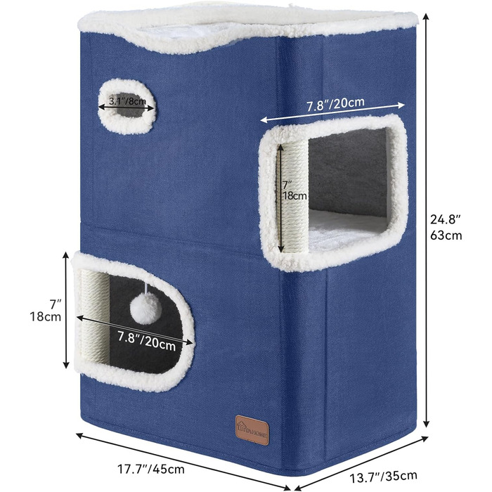 YITAHOME Cat House Indoor, Cat Bed for Indoor Cats, Cat Tunnel, Cat Cave, Small Scratching Post, Cat Furniture, Cat Bed Cave, cat caves, Cat Beds (Blue, Without Platform)