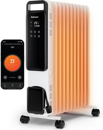 Pro Breeze 2500W Oil Radiator with 11 Fins, Electric Heater - Energy-Saving Oil Radiator, 3 Heat Settings, Adjustable Thermostat, 24h Timer, Touch Display & Safety Shut-Off Function Black - No App