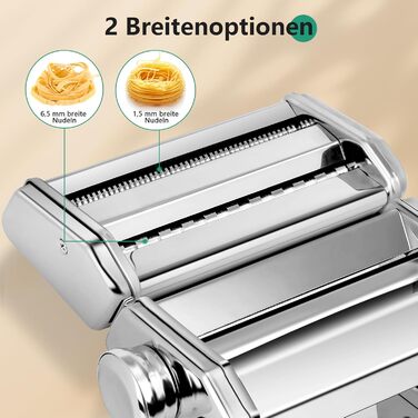 Manual Pasta Machine, Stainless Steel Pastamaker with Two Widths, Stainless Steel Roller and Cutter with 7 Adjustable Settings for Noodles, Spaghetti, Fettuccine, Lasagna