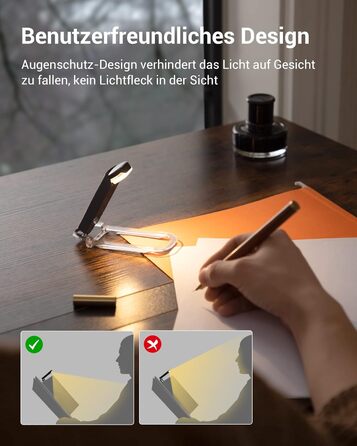 LED лампа для читання DEWENWILS з кріпленням, перезарядна, з блокуванням синього світла, 4 рівні яскравості, чорна. Ідеально для читання в ліжку, подарунок для дітей та книголюбів.