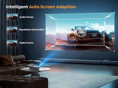 YABER Проектор для домашнього кінотеатру, 1080P Full HD, підтримка 4K, автофокус та корекція Keystone, WiFi 6, Bluetooth, портативний, для вулиці, діагональ екрану 300 дюймів, сумісний зі смартфоном/Fire TV Stick/PS5 (низька яскравість)