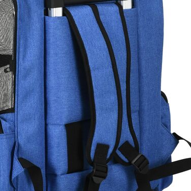 PawHut Рюкзак-переноска для собак і котів 2-в-1 з кишенями, телескопічною ручкою та колесами, 42 x 25 x 25 x 55 см, блакитний