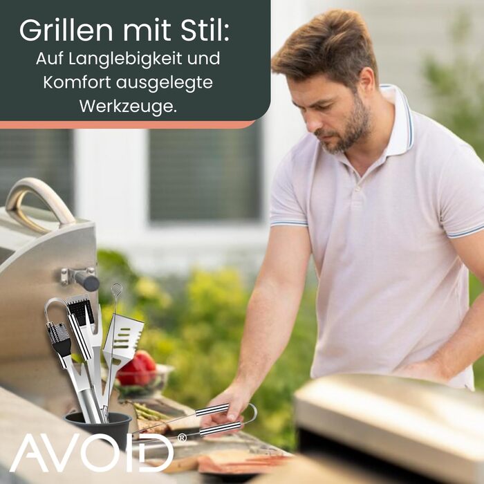 Набір для гриля AVOID - 28 предметів. Якісний набір аксесуарів для гриля з нержавіючої сталі. Ідеальний подарунок для чоловіків, татуся. Комплект для барбекю.