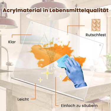 Gracenal Acrylic Cutting Board, Cutting Board, 45x40cm Large Cutting Board Non-Slip with Lip, Cutting Board Glass Alternatives Kitchen Board Transparent, Gift Kitchen Kitchen Utensils, Kitchen Gadgets