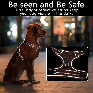 Шлейка для собак HEELE з поглинанням ривка, світловідбиваюча, для середніх собак, з м'яким ручним захопленням, коричнева, розмір M (L - обхват грудей: 43-86 см)