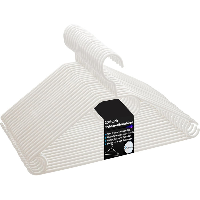 Плечики для одягу білі, пластикові, з обертовими гачками, 41 см, Made in EU, екологічні (100% перероблений матеріал)