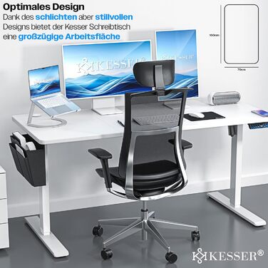 Електричний регульований стіл KESSER 160x70 см з USB, пам'яттю, роликами, для дому та офісу